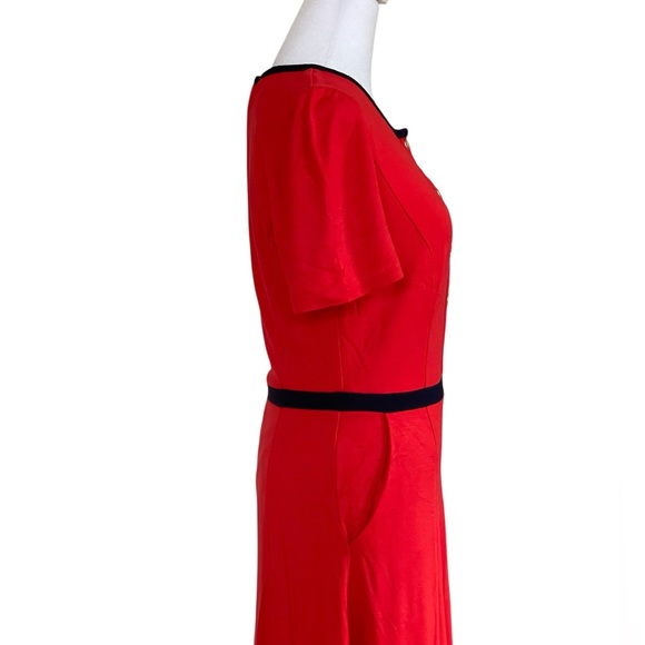 Boden Maria Ponte Red Dress Size 4R Knee Length Knit Black Trim - Picture 6 of 15